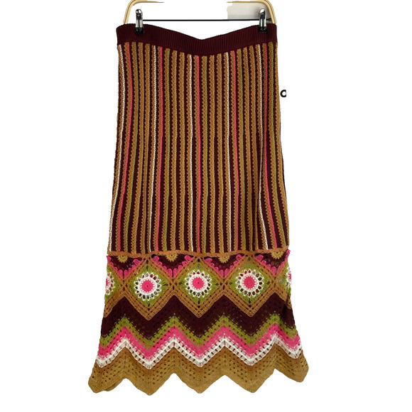 SO Goods for Life Dresses & Skirts - SO Goods for Life Granny Square Crochet Midi Skirt Women XL Mustard Boho Hippie
